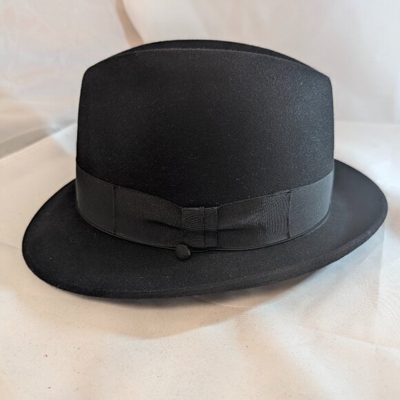 Gently Used Black Selentino (Tonak) Rose Classic Fur Felt Fedora - 7 1/8 - Picture 1 of 9